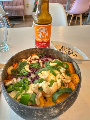 Buddha Bowl & a local beer  at Sublimmme in Bucharest