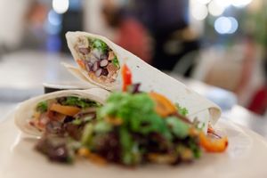 Vegan wrap with seitan and veggies and a delicious vegan barbeque sauce! yum yum at Sublimmme in Bucharest