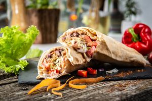 Vegan Shaorma with seitan, veggies and 3 sauces. at Sublimmme in Bucharest