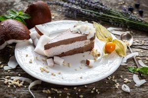 Bora Bora raw vegan cake with fresh coconut and chocolate at Sublimmme in Bucharest