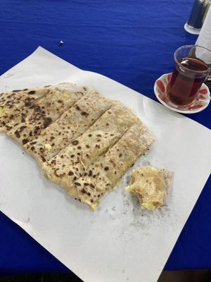 potato flatbread  at Feriköy Organic Bazaar in Istanbul