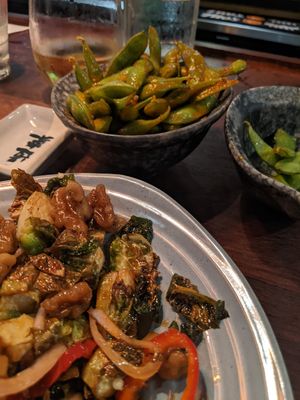 Brussel sprouts and spicy edamame at Doraku in Honolulu