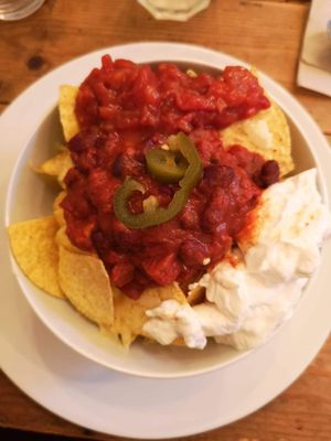 Cheesy nachos with smokey beans at Sky Blue Cafe in Bath