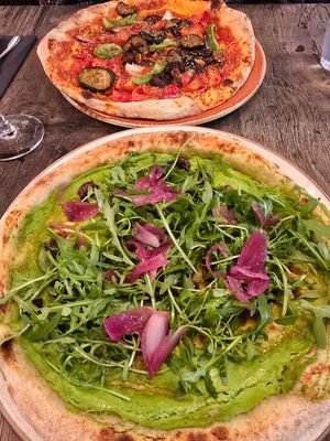 The two pizzas (with extra vegs) at Amuni in Bruges
