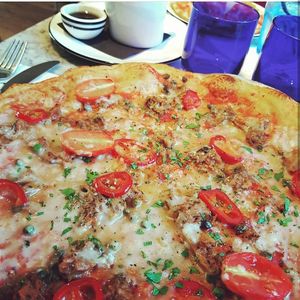 Puttanesca pizza - pulled jackfruit, vegan cheese etc. at Pizza Express in Beverley