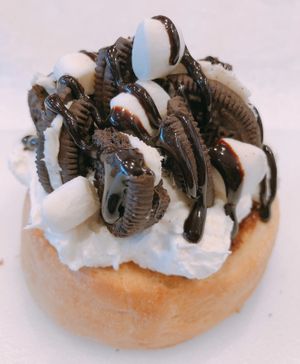 Marshmallow Frosting with "Oreo" Cookies and Mini Marshmallows! at Cinnaholic in Winnipeg