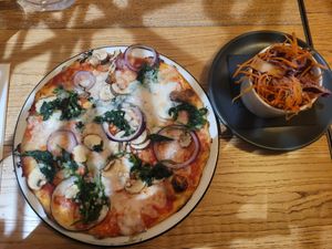 Vegan Padana with Mushrooms on Classic Base and Side of Rainbow Slaw at Pizza Express - Broughton Park in Chester