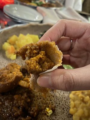 The chickpea dough dish  at Ethiopian Diamond Restaurant in Chicago
