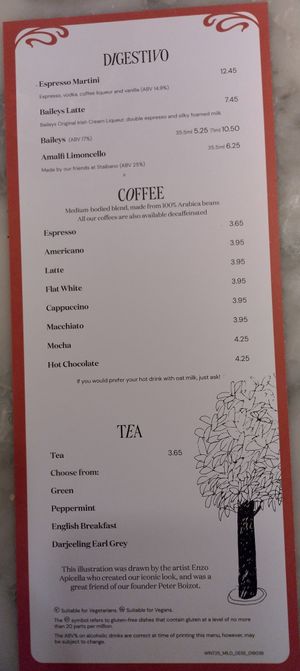 Menu as of January 2025 at Milano - Temple Bar in Dublin