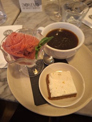 Stem ginger cake and raspberry sorbet at Milano - Clarion Quay in Dublin