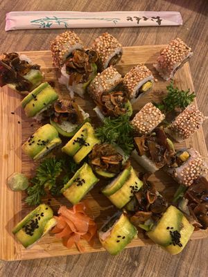 3 different kinds of vegan sushi! at Kokoa Sushi Wok in Cartagena
