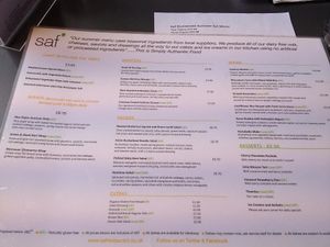 Menu. at Saf Restaurant and Bar in London