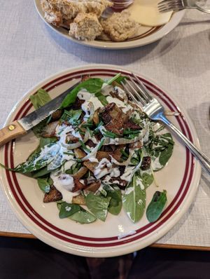 Rye bread, potato, spinach and vegan mayo at Petról in Copenhagen
