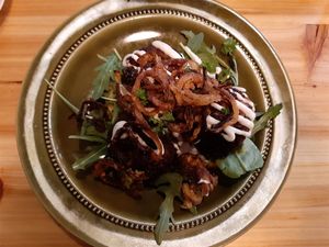 Vegan meatballs at Petról in Copenhagen