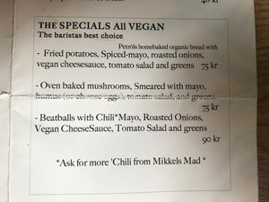 Menu at Petról in Copenhagen