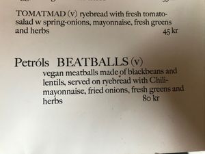 Menu at Petról in Copenhagen