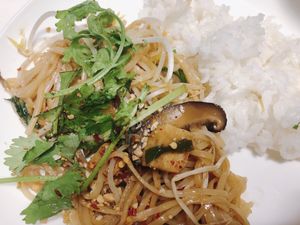 Vegan Pad Thai, ordered from home. (The rice came with vegan lemon grass soup, not with pad thai.)  at Ssong Thai in Seoul