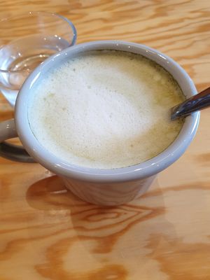 matcha latte at Karma Food - Ausstellungsstrasse in Vienna