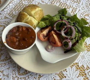Vegan Baked Potato with Chilli  at Wishcat Cafe in Bridlington
