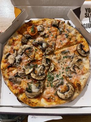 Vegan version of the mushroom fungi pizza. Really good!  at Milano in Ennis
