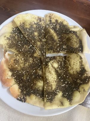 Arabic pita with za’taar  at Al Sham in Dushanbe