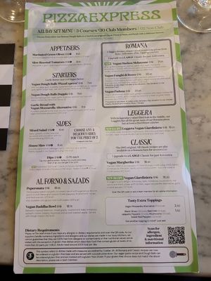Vegan menu at Pizza Express - Euston Rd in North West London