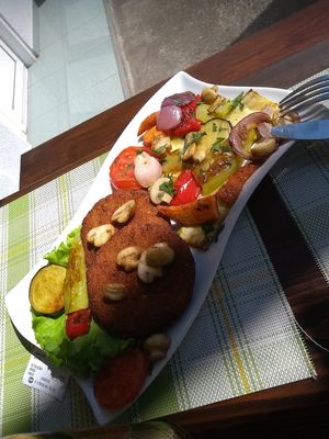 Soy steaks with grilled veggies. at Verde in Budva