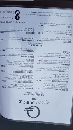 Menu at Quay Arts Cafe in Newport