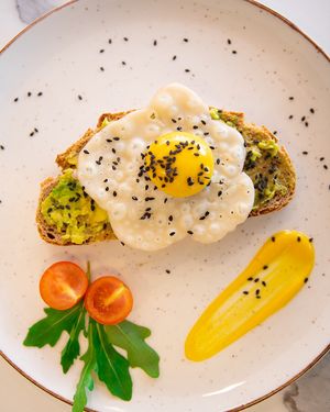 Vegan Fried Egg on Toast at Creme Cafe in Lanzarote