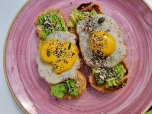 Vegan eggs! at Creme Cafe in Lanzarote