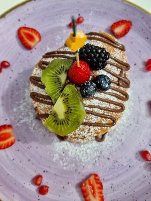 Pancakes with vegan nuttella :) at Creme Cafe in Lanzarote