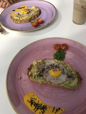 Toasts with vegan egg, avocado and seeds  at Creme Cafe in Lanzarote