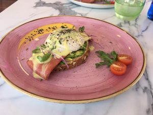 Great to try something different, vegan poached eggs! Yummy   at Creme Cafe in Lanzarote