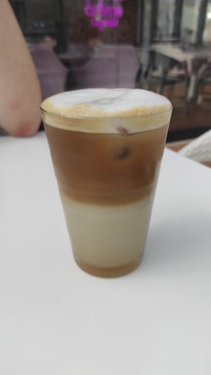 Ice coffee w/ oat milk at Creme Cafe in Lanzarote