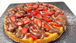 Waffle w/ strawberries and vegan nutella at Creme Cafe in Lanzarote