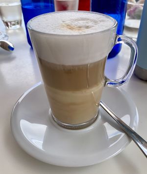 Oat milk latte  at Creme Cafe in Lanzarote