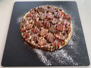 Vegan waffle with strawberries and vegan Nutella   at Creme Cafe in Lanzarote