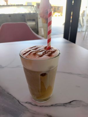 Iced cappuccino with oat milk at Creme Cafe in Lanzarote