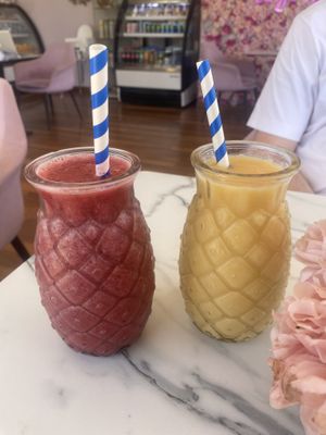 Berry Paradise and Caribbean Passion drinks  at Creme Cafe in Lanzarote