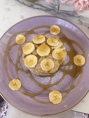 Pancakes with banana and maple syrup   at Creme Cafe in Lanzarote