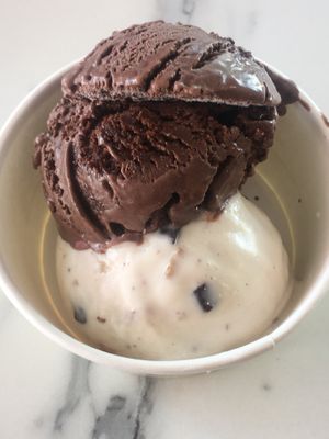Dark chocolate and banana-brownie vegan ice cream  at Creme Cafe in Lanzarote