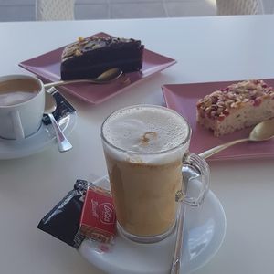 Almond milk lattes at Creme Cafe in Lanzarote