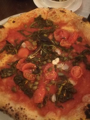 Pizza with capers tomato and garlic at Paesano Pizza - West End in Glasgow