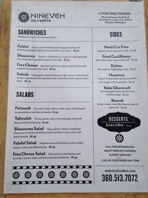 Nineveh Assyrian Menu at Nineveh Assyrian - Food Truck in Olympia