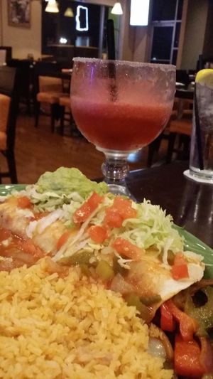 vegetable burrito, no cheese or sour cream and a strawberry margarita at El Sombrero in Melbourne
