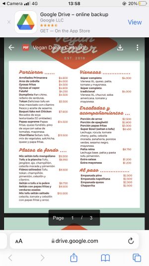 Menú   at Vegan Dealer in Santiago