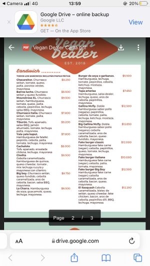 Menú  at Vegan Dealer in Santiago