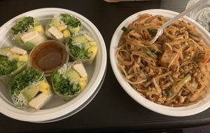 Summer roll and tofu pad Thai, so flavorful!  at Ye's Asian Vegan Kitchen in Hilliard