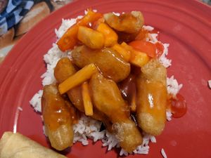 Sweet and sour with soy protein (only part of the full portion) at Ye's Asian Vegan Kitchen in Hilliard