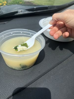 Miso soup with came with mains  at Ye's Asian Vegan Kitchen in Hilliard